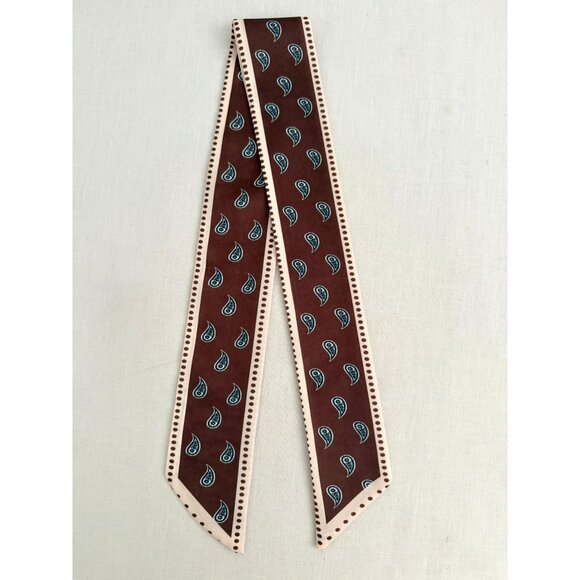 Slim Scarf Brown Paisley Print Boho Style 34 inches Neck Hair Bag Wrap No 45 - Picture 1 of 7